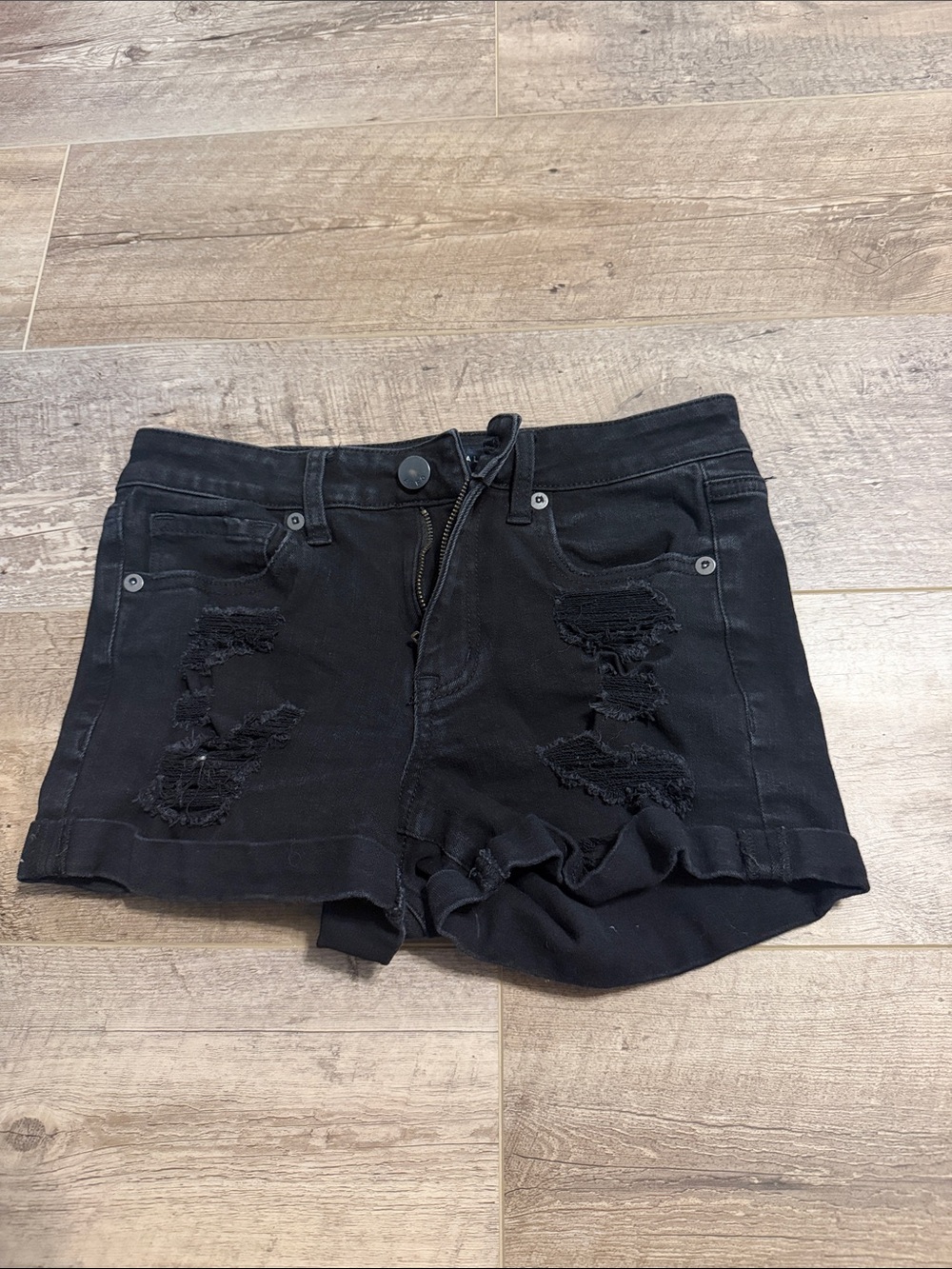 Aeropostale Black Distressed Ripped Denim Shorts